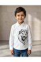Boys White Lion Printed Zip Thru Long Sleeve Shirt