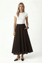 Women's Becca Gloss Brown Long Woven Skirt with Pockets and Elastic Waist - 2