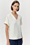 V-Neck Short Sleeve Regular Blouse with Knitted Detail - 5