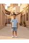 Boys Blue Double Cloth Embroidred Short Sleeve - 6