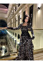 فستان سهرة طويل ناعم نمري بأكمام طويلة - 2