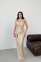 Beige Backless Sequined Long Evening Dress