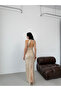 Beige Backless Sequined Long Evening Dress - 6