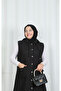 Buttoned Quilted Hijab Vest Black Hnt8521 - 7