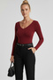 Women's V-Neck Blouse with Lace Detail - 3