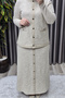 Women's Clothing Plus Size Ribbed Sleeves Jacket Skirt Tweed Two-Piece Set - 7