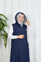 Hooded Long Quilted Vest Navy Blue Hnt8569 - 6