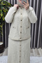 Women's Clothing Plus Size Ribbed Sleeves Jacket Skirt Tweed Two-Piece Set - 6