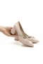 Women's Gant Cream Skin Stone Detailed Bowknot 5 cm Thick Heeled Shoes Cream