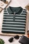 Men's Striped Thin Knitwear Polo Collar Half Zipper Short Sleeve Stylish Casual Sweater - 6
