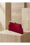 Burgundy Color Satin Soft Leather Metal Stone Pearl Detailed Chain Strap Crystal Stone Women's Evening Dress Bag - 4
