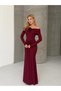 Modal Fabric Lycra Maxi Dress with Floral Accessories in Burgundy - 5