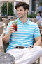 Men's Striped Thin Knitwear Polo Collar Half Zipper Short Sleeve Stylish Casual Sweater