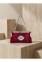 Burgundy Color Satin Soft Leather Metal Stone Pearl Detailed Chain Strap Crystal Stone Women's Evening Dress Bag - 3