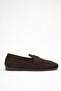 Women's Loafer Flat Sole Moccasin Brown Suede Shoes - 3