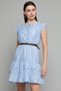 Lace Detail Mini Dress With Tie-Up Neck And Short Sleeves - 2