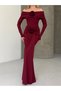 Modal Fabric Lycra Maxi Dress with Floral Accessories in Burgundy - 8