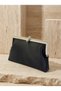 Black Color Satin Soft Leather Metal Stone Pearl Detailed Chain Strap Crystal Stone Women's Evening Dress Bag - 3