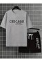 Unisex Chicago Printed Men's Shorts Set – Oversize Comfortable Cut Summer 2-Piece Combination