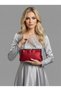 Burgundy Color Satin Soft Leather Metal Stone Pearl Detailed Chain Strap Crystal Stone Women's Evening Dress Bag