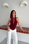 Women's Burgundy Lace Detailed Deep Neckline Sleeveless Bodysuit - 4