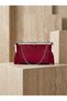 Burgundy Color Satin Soft Leather Metal Stone Pearl Detailed Chain Strap Crystal Stone Women's Evening Dress Bag - 7