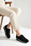Women's Rubber Laced Orthopedic Sole Ballerinas Black Suede - 4