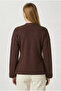 Women's Lauren Special Yarn Mercerized Look Peplum Brown Knitwear Cardigan - 4