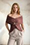 Brown V-Neck Drape Detailed Metal Accessory Design Tank Top Alc-X15396