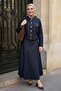 Buttoned Navy Blue Denim Suit with Skirt