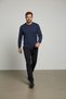 0 Collar 100% Cotton Dark Blue Knitwear Sweater - 3
