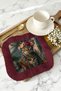 Bohemian Artistic Cat Tassel Placemat Napkin - Vintage Floral Rustic Burgundy Presentation Napkin - 3