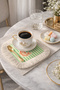 Fish Illustrated Fringed Presentation Napkin - Sea-Themed Green Striped Cream Rustic Coaster Tissue