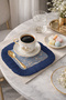 Elegant Fringed Presentation Napkin with Floral Design - Romantic Classic Blue Coaster Tissue with Bird Motif - 5