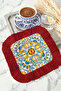 Italian Roman Patterned Fringed Presentation Napkin - Mediterranean Bohemian Blue Yellow Red Coaster Napkin - 4