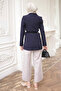 Navy Blue Double-Breasted Collared Belted Lined Jacket - 5