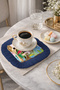 Exotic Luxury Fringed Presentation Napkin - Tropical Bohemian Pink Navy Blue Patterned Coffee Presentation Napkin - 2