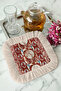 Elegant Palace Horse Motif Fringed Presentation Napkin - Classic Avant-Garde Red Cream Coaster Tissue - 4