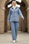 Front Zippered Kangaroo Pocket Double Denim Set Hm2880 Light Blue - 2