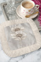 Elegant Floral Motif Fringed Presentation Napkin - Pastel Bohemian Gray Cream Patterned Coffee Presentation Napkin - 6