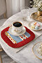 Elegant Striped Red Fringed Presentation Napkin - Ethnic Blue Cream Modern Burgundy Coaster Tissue - 3
