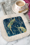 Elegant Peacock Motif Fringed Presentation Napkin - Luxurious Bohemian Night Blue Coaster Tissue - 6
