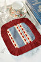 Elegant Striped Red Fringed Presentation Napkin - Ethnic Blue Cream Modern Burgundy Coaster Tissue - 8