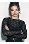 Women's Black Transparent Lace Long Sleeve Half Turtleneck Blouse 60283932 - 3