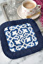 Luxurious Ottoman Motif Fringed Presentation Napkin - Elegant Blue Italian Style Navy Blue Coaster Tissue - 3