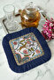 Luxurious Animal Patterned Fringed Presentation Decoration Handkerchief - Natural Floral Bohemian Navy Blue Coffee Side Napkin - 2