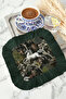 Mythological Unicorn Hunt Fringed Presentation Napkin - Mythical Gothic Theme Dark Green Coaster Tissue - 5