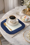 Elegant Geometric Fringed Stylish Serving Napkin - Luxurious Modern Navy Blue Striped Coffee Table Napkin - 2