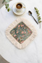 Floral Bird Motif Fringed Decorative Napkin - Elegant Nostalgic Powder Pink Coaster Tissue - 7