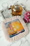 Oil Painting Ship Patterned Fringed Presentation Napkin - Mediterranean Yellow Blue Coaster Tissue - 4